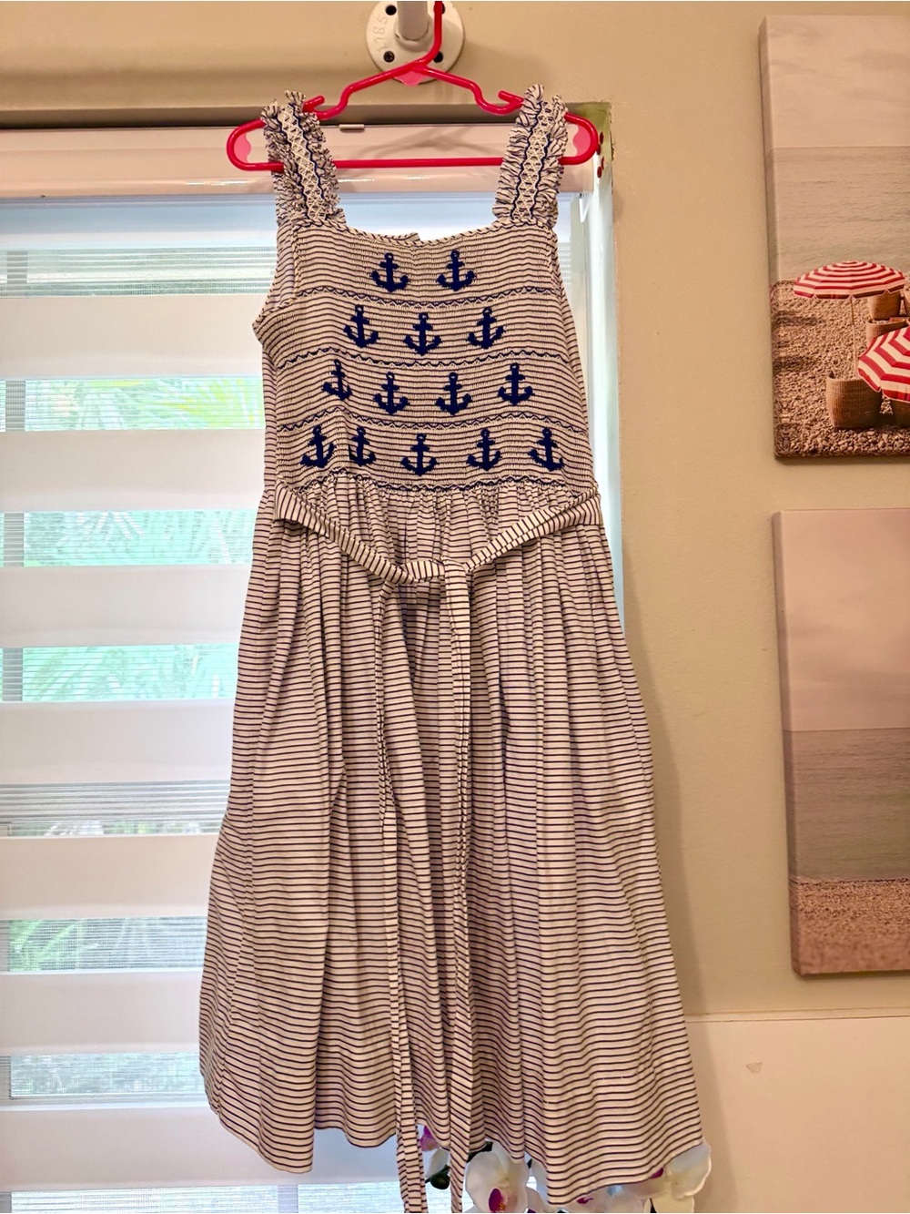 Anavini Girls' 100% cotton Blue & White Striped Anchor Sundress